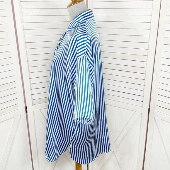 Victoria’s Secret Vintage Striped Satin Sleep Shirt White Blue Small Button Up - Picture 2 of 10